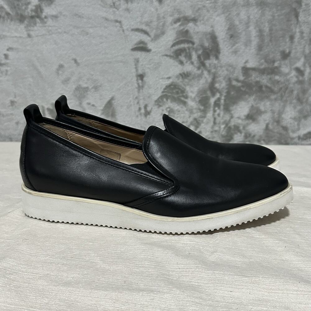 Black Slip-On Leather Casual Sneakers for Women